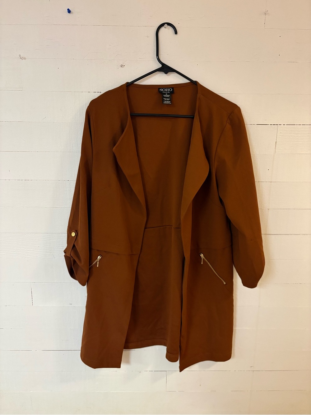 SOHO Apparel Ltd Rust Brown Longline Open Front Blazer Jacket Medium